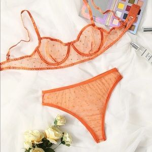 Shein Orange Dobby Mesh Underwire Lingerie Set